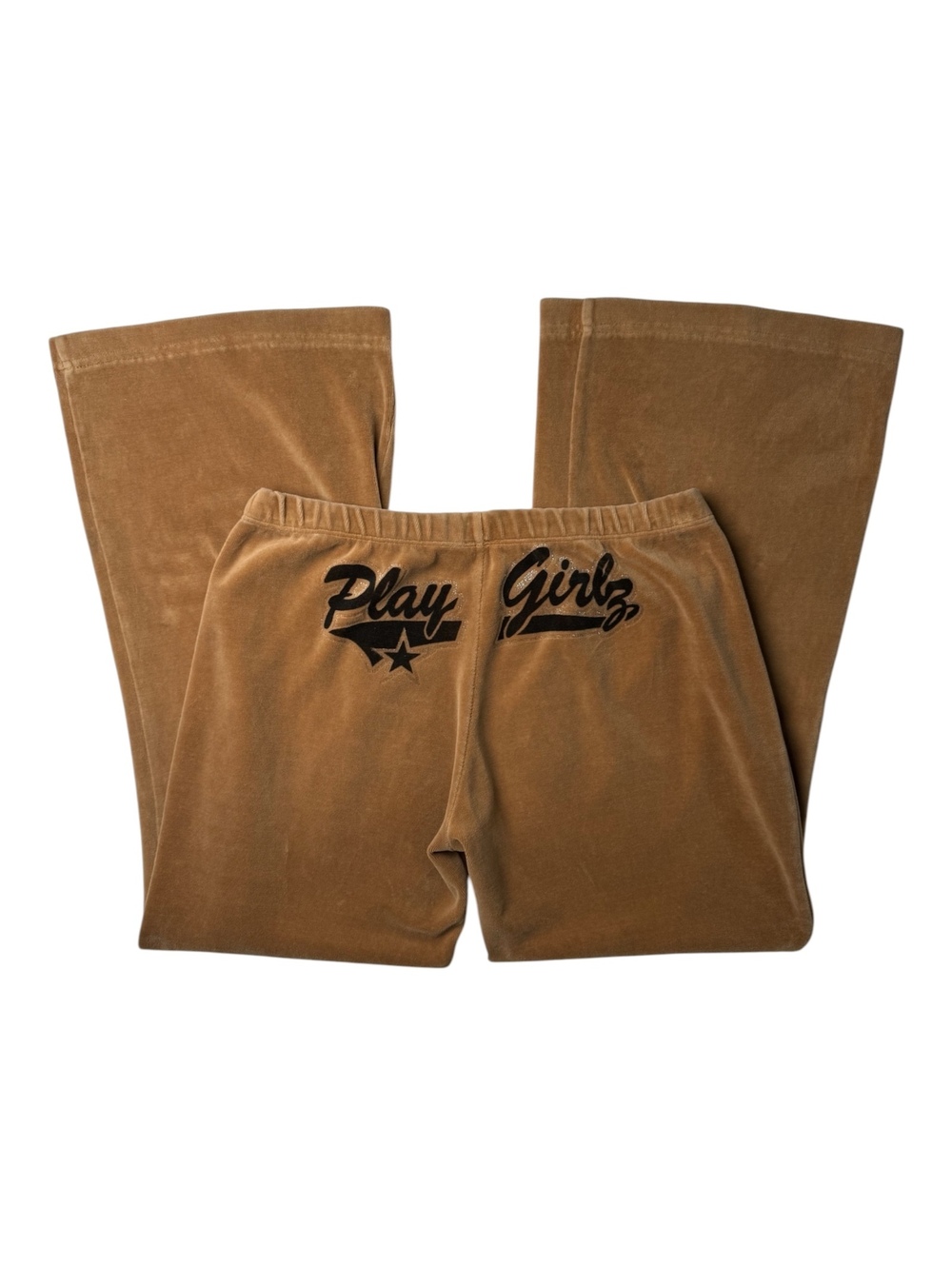 PlayGirlz Brown Flare Sweatpants w/ Black Play Girlz’ Text & Star Graphic